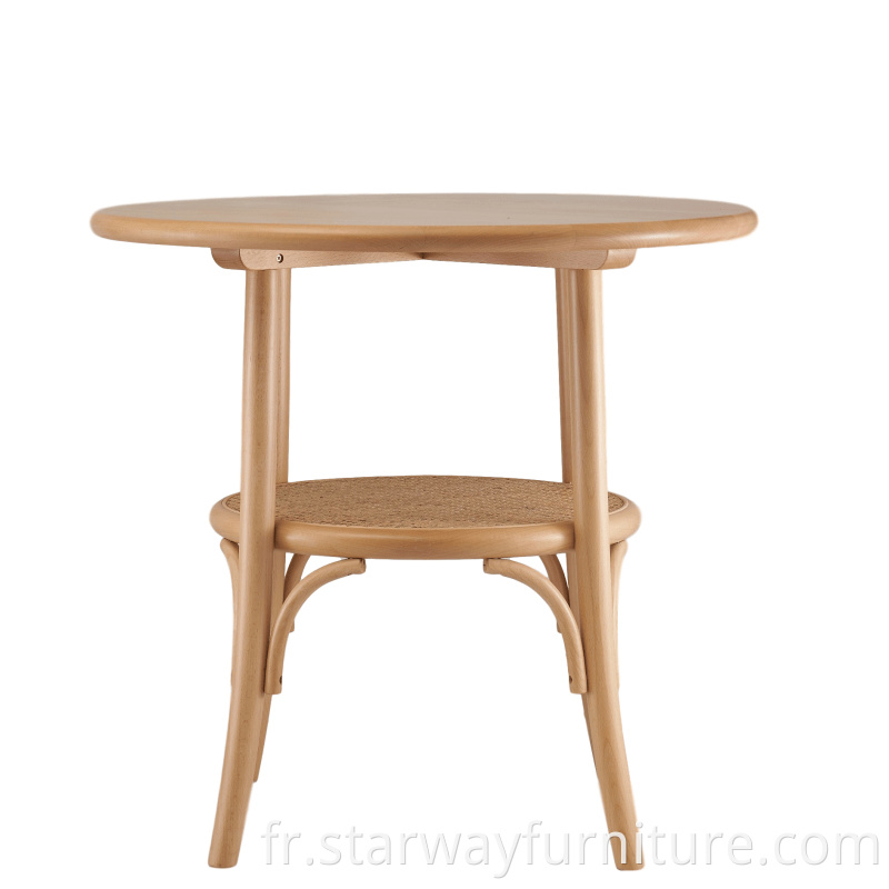 Table ronde en bois personnalisée de style européen avec rotin pour meubles de chambre